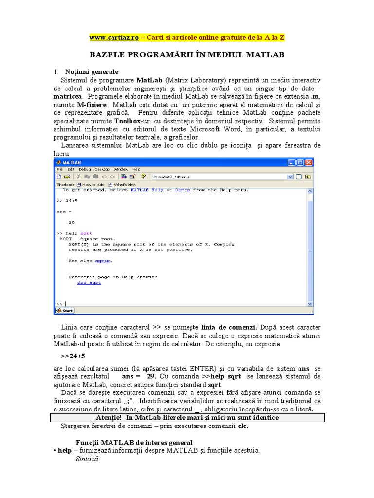 Bazele Programarii in Mediul Matlab | PDF