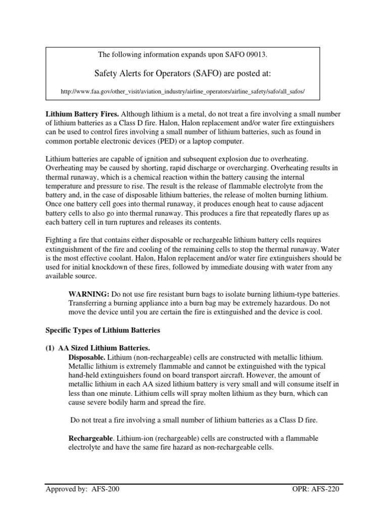 Safety Alerts For Operators (SAFO) Are Posted PDF Battery