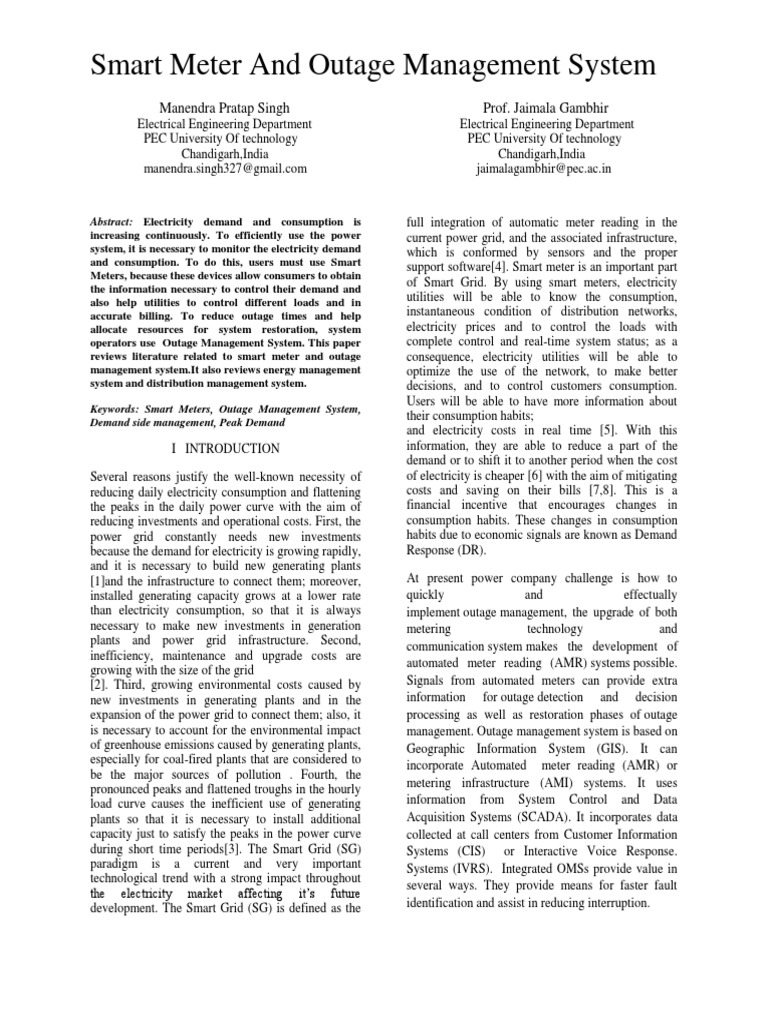 Smart Meter and Outage Management Systems | PDF | Smart Grid | Electric ...