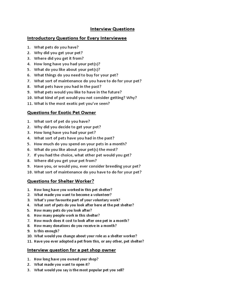Comprehensive Pet Interview Questions | PDF | Pet | Dog Breeding