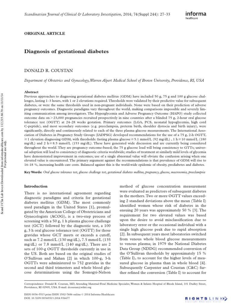 Diagnosis of Gestational Diabetes | PDF | Gestational Diabetes ...