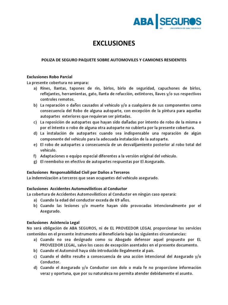 Exclusiones en Póliza de Seguro de Autos | PDF | Póliza de seguros | Seguro
