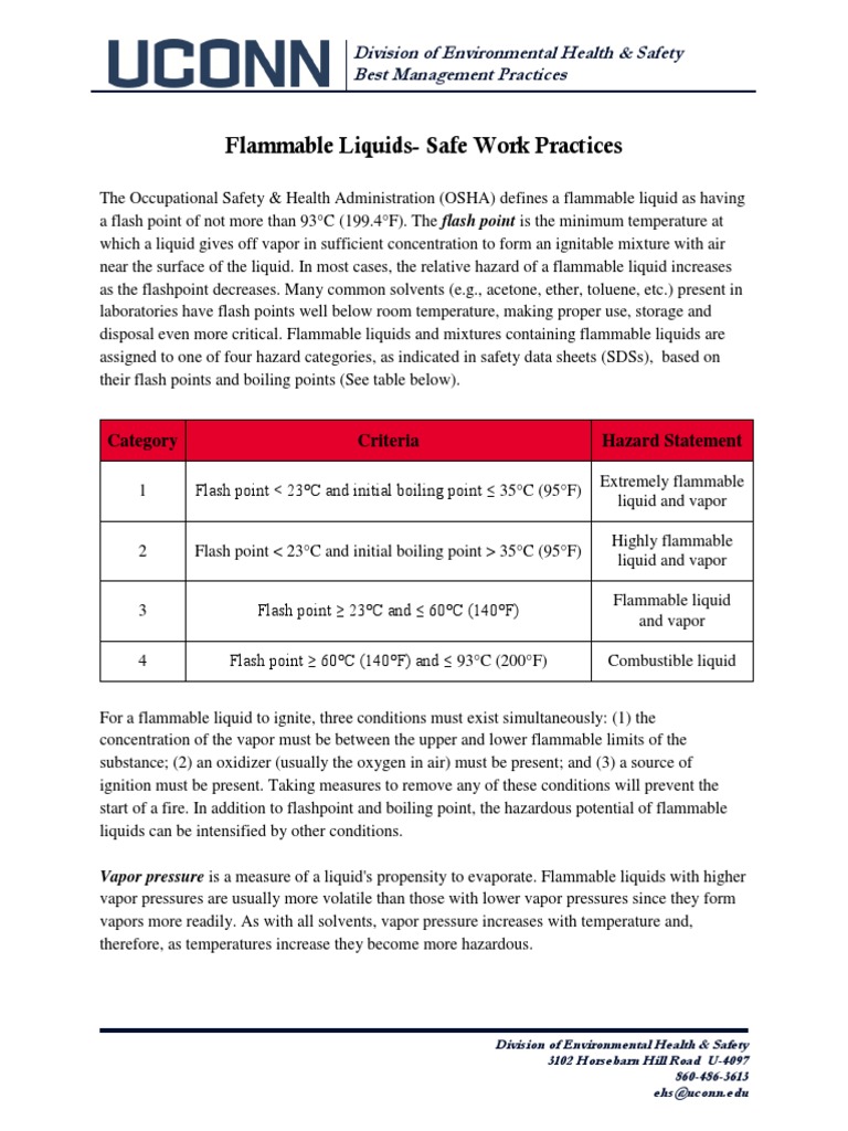 Safe Practices for Highly Flammable Liquids | PDF | Flammability ...