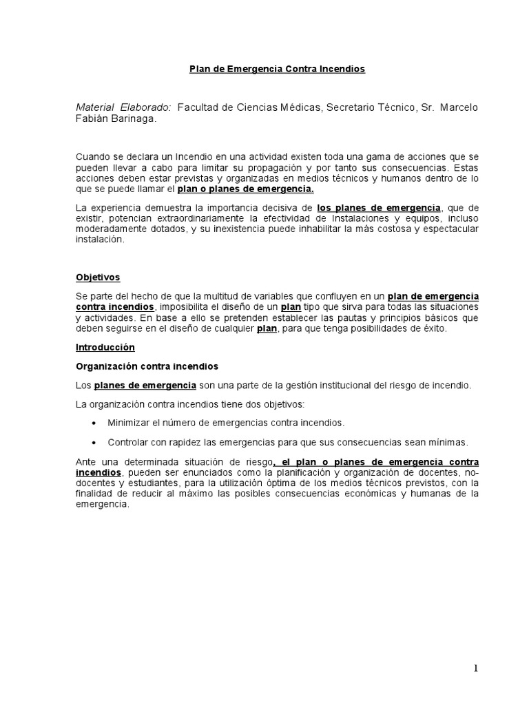 Plan de Emergencia Contra Incendios | PDF | Informática