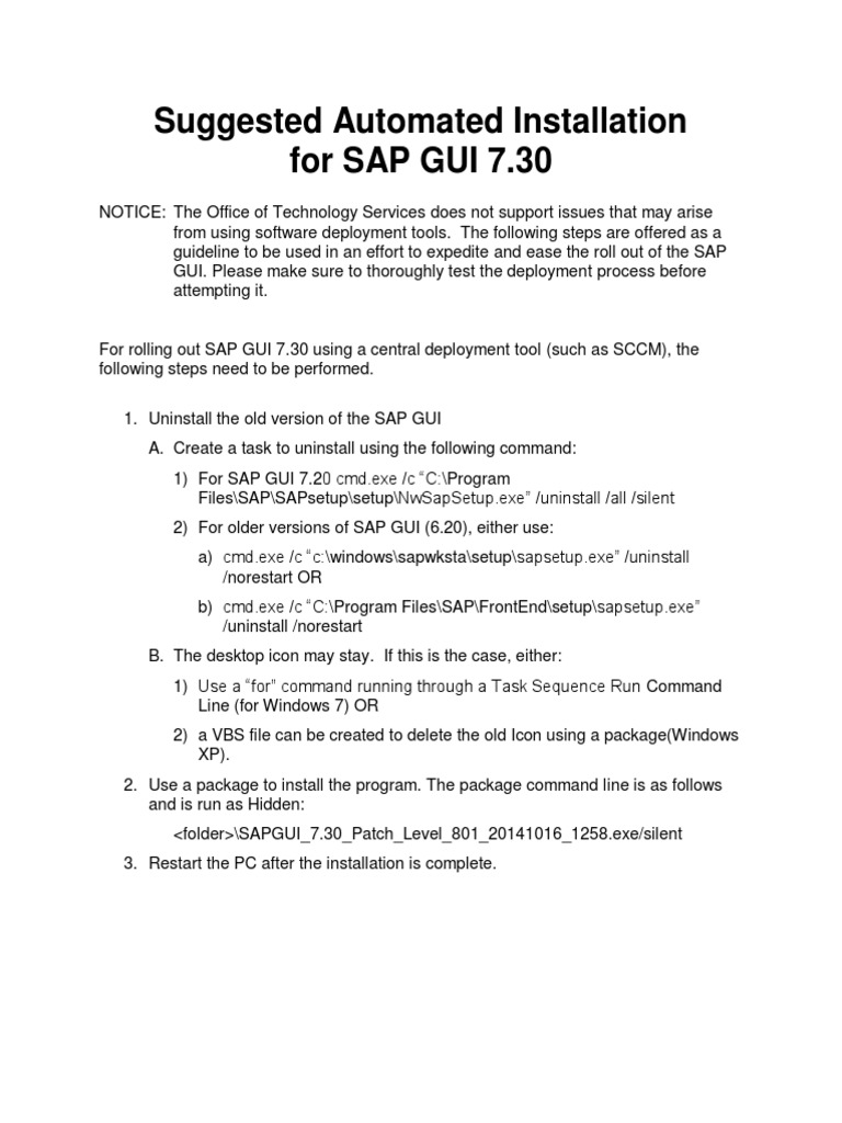 Automated SAP GUI 7.30 Installation Guide | PDF