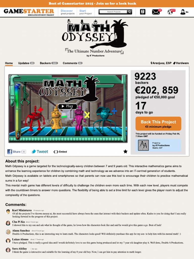 Math Odyssey GameStarter Page | PDF