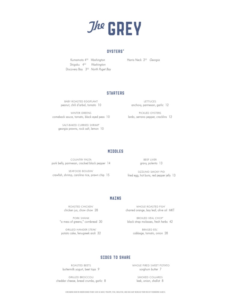 The Grey Savannah Menu Overview | PDF