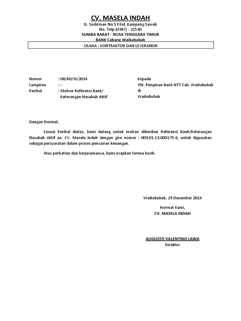 34 Contoh Surat Permohonan Referensi Bank Bni Info Dana Tunai