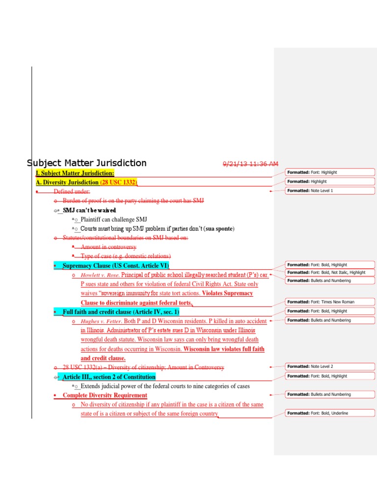 Civil Procedure Outline PDF Supplemental Jurisdiction Diversity