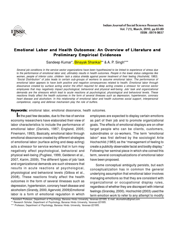 Emotional Labor's Impact on Health | PDF | Emotions | Extraversion And ...