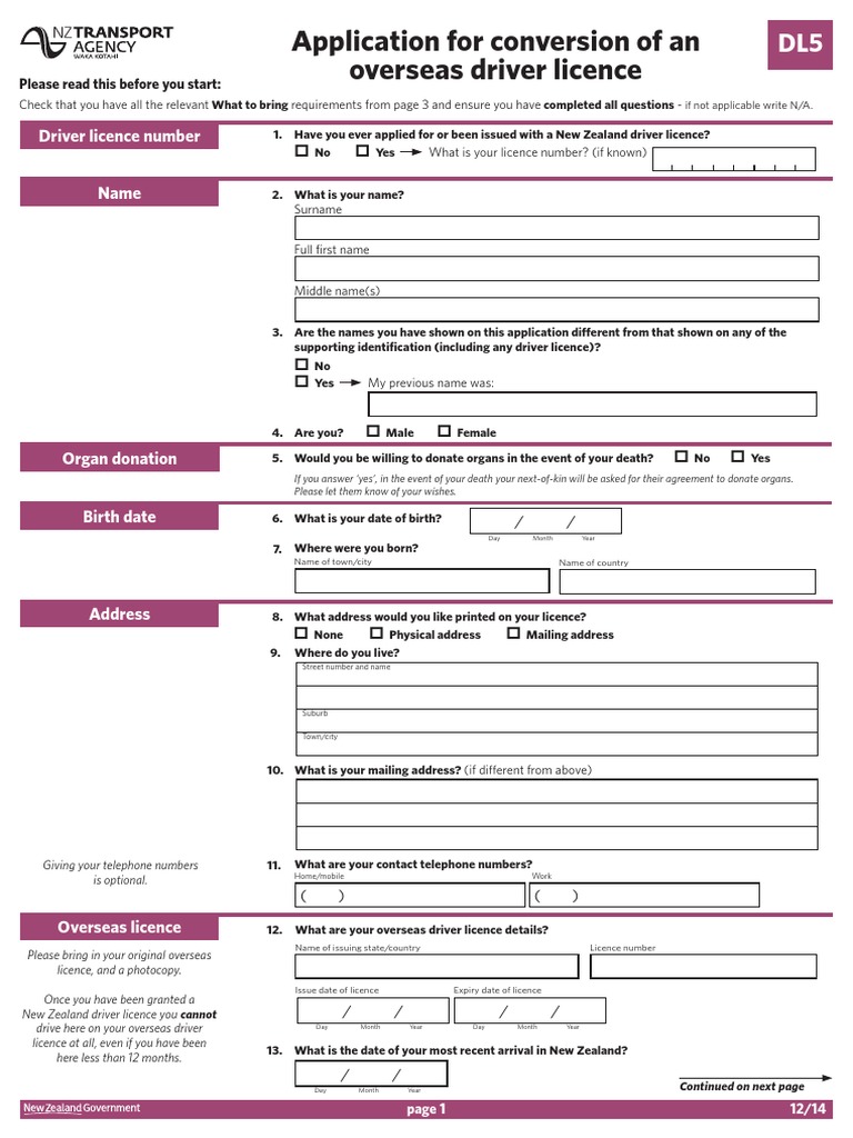 DL5 Application for NZ Driver Licence | PDF | Driver's License ...