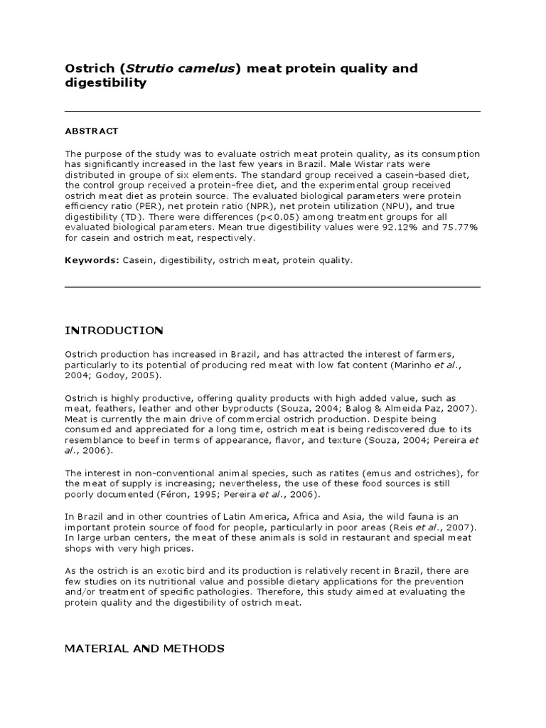 Ostrich Meat Protein Quality and Digestibility | PDF | Feces | Meat
