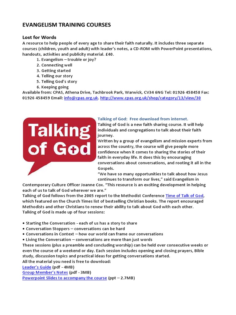 Evangelism Training Courses Pdf Evangelism Faith