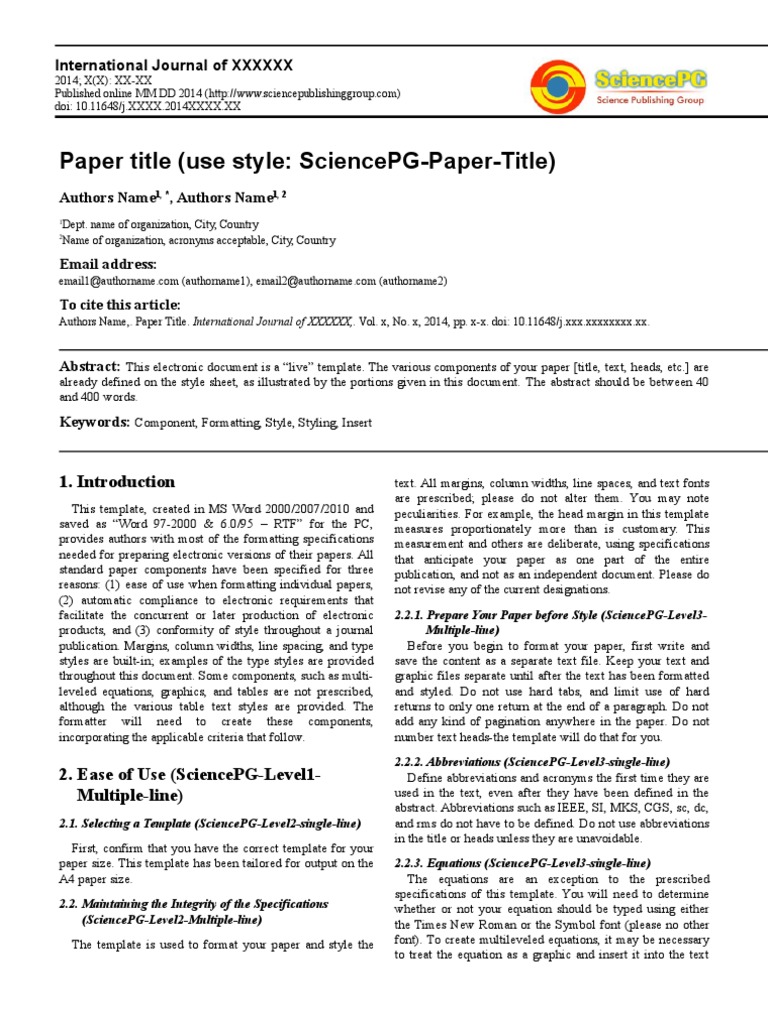 SciencePublishingGroup Manuscript Template | PDF | Note (Typography ...
