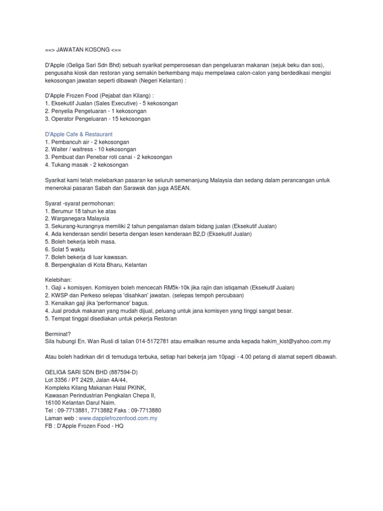 Contoh Ayat Jawatan Kosong Pdf