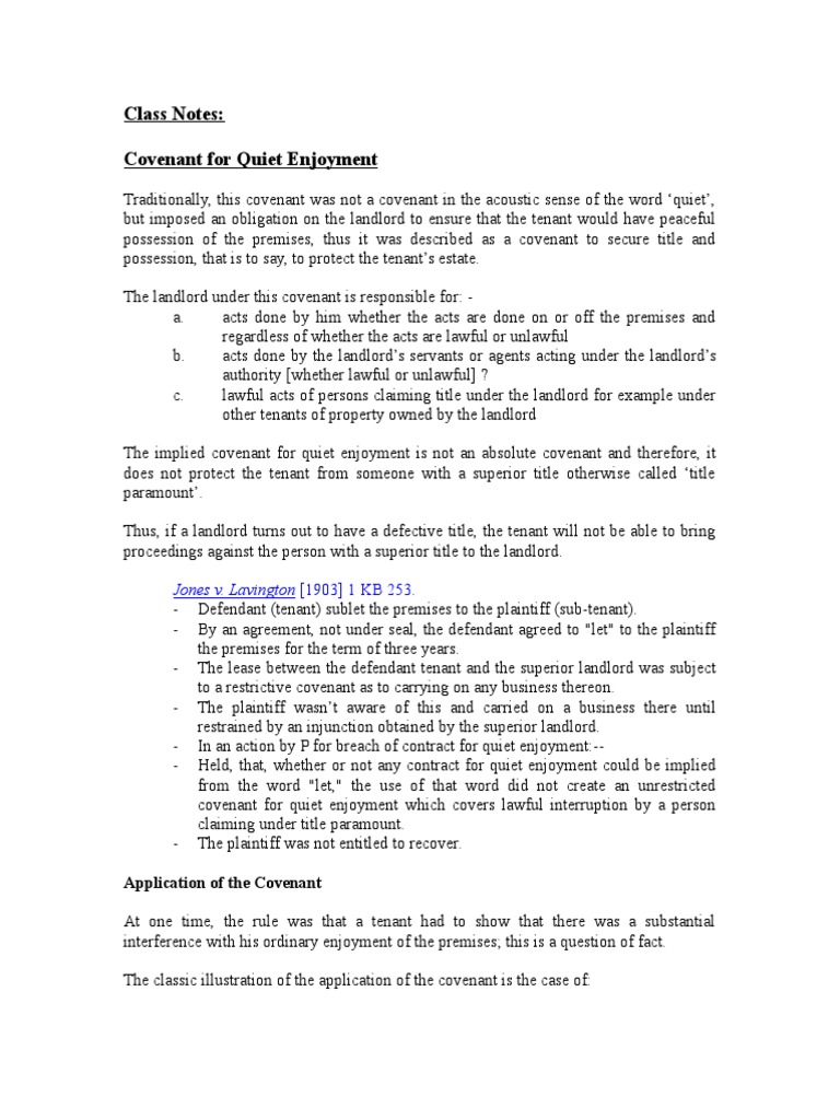 Quiet Enjoyment Lease Leasehold Estate