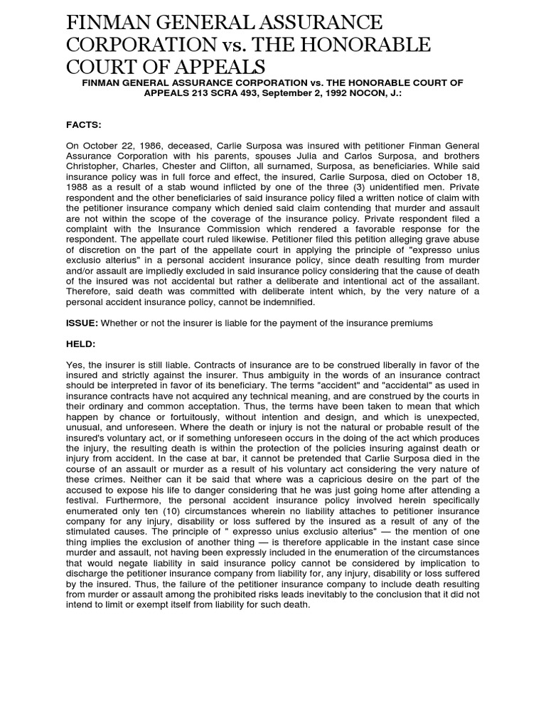 Finman Assurance v. Court of Appeals | PDF | Insurance | Complaint
