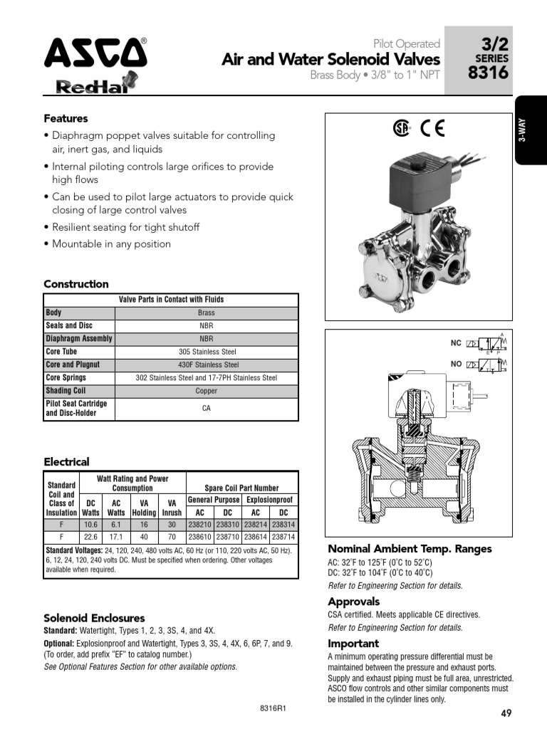 ASCO 8316 Series Solenoid Valve Guide | PDF | Valve | Mechanical ...