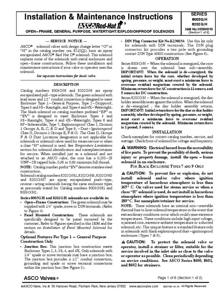 ASCO Valve 8003 8202gh Solenoid Im | PDF | Electrical Connector | Electric  Power