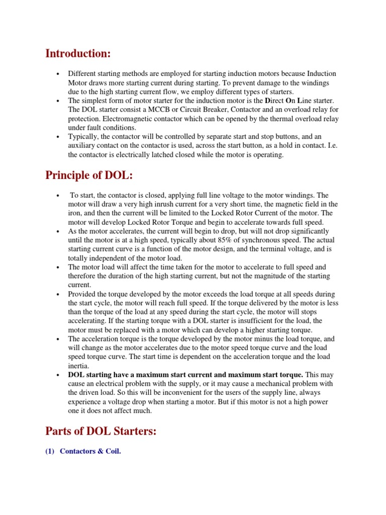 Working of DOL Starter | PDF | Electric Motor | Relay