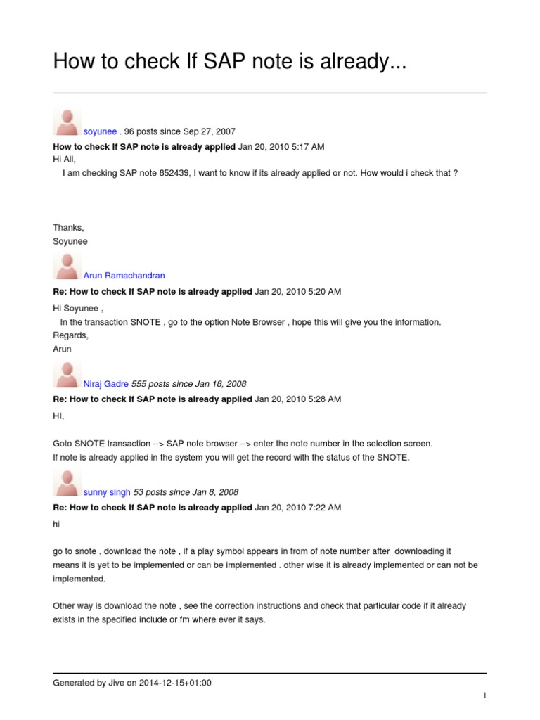 Checking SAP Note Implementation Status | PDF | Computers