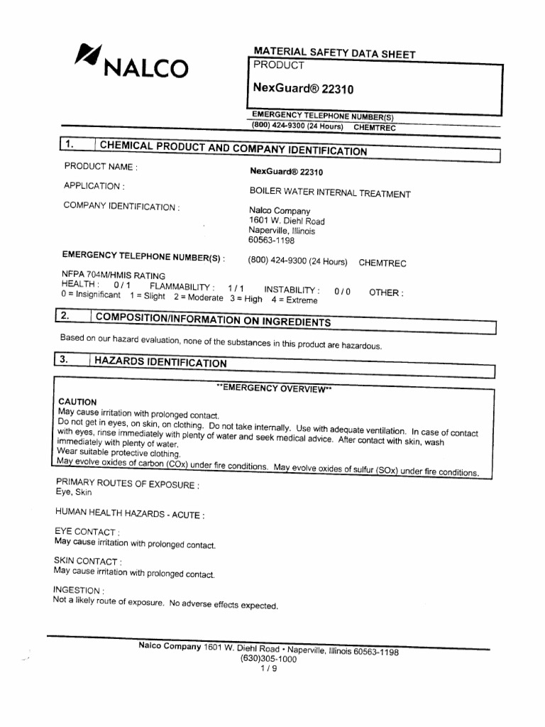 MSDS Nalco - 22310 | PDF