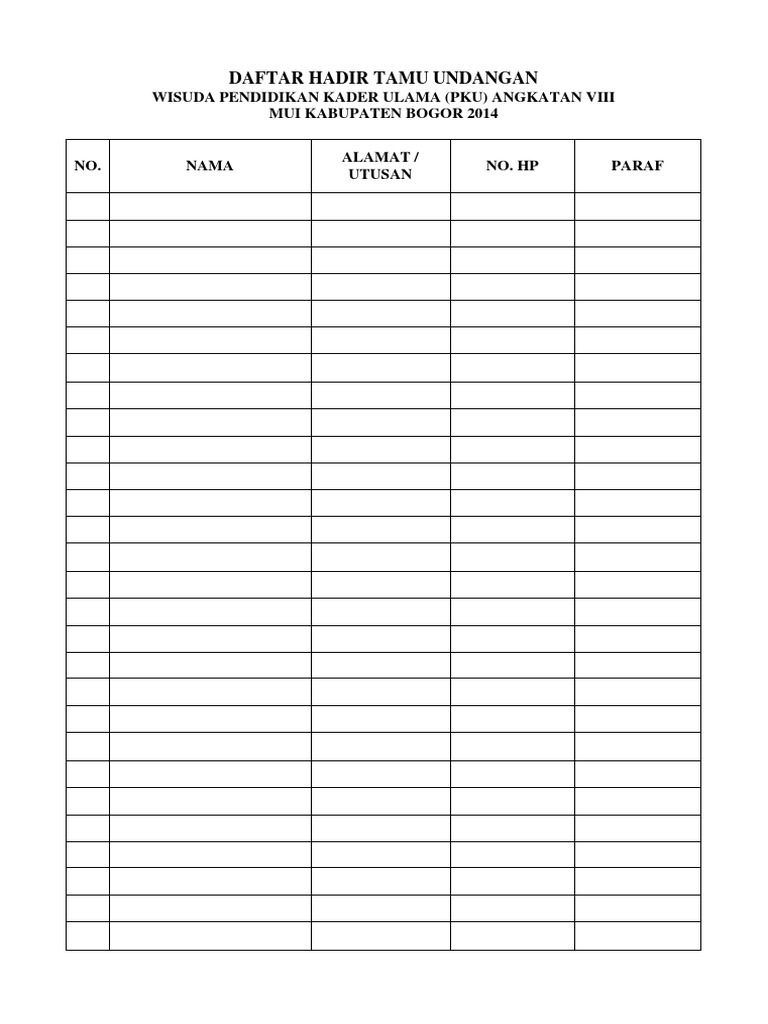 Daftar Hadir Tamu Undangan Wisuda Pku 8