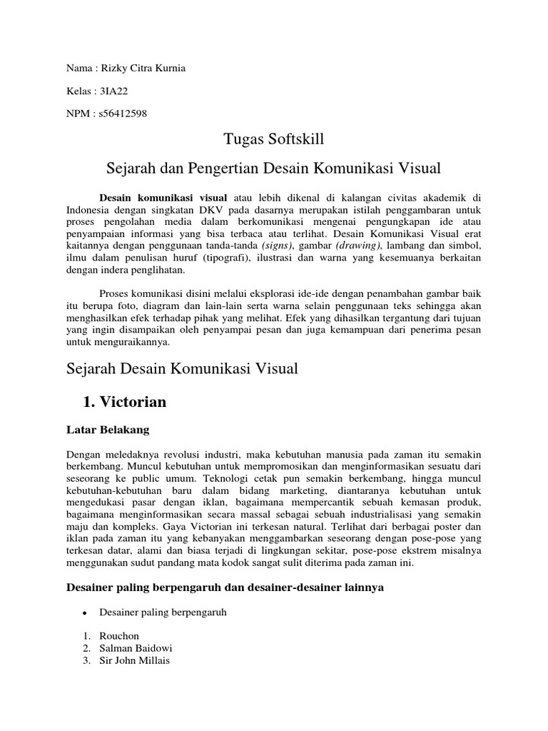 Tugas Softskill Sejarah Dan Pengertian Desain Komunikasi Visual Pdf