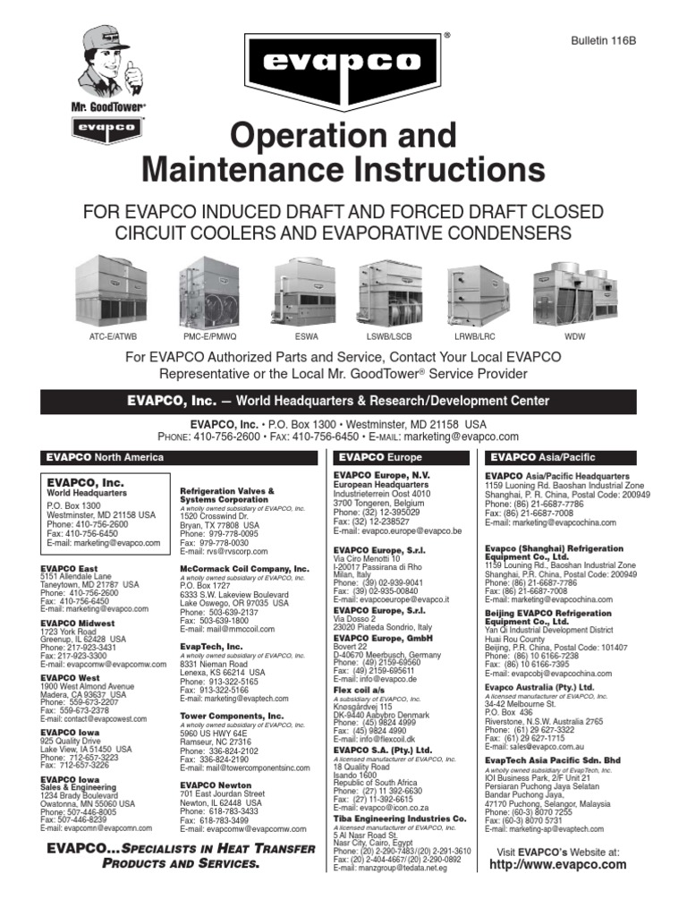 Evapco O&M Instruction Mechanical Fan Bearing (Mechanical)