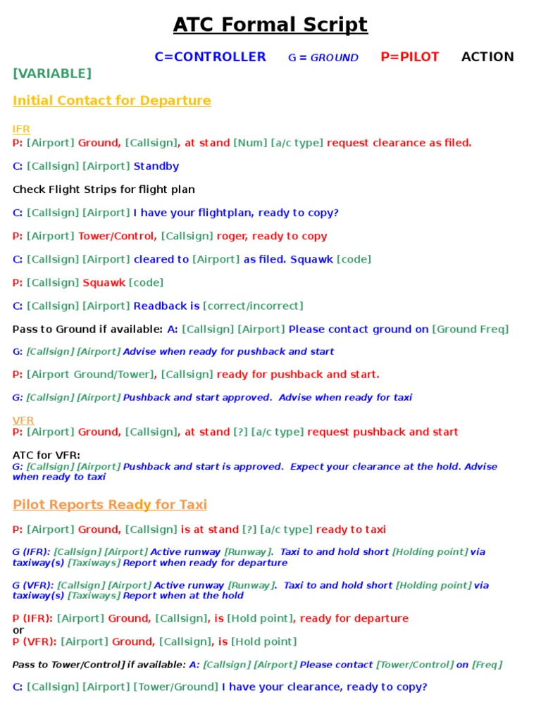 ATC Script PDF Visual Flight Rules Air Traffic Control