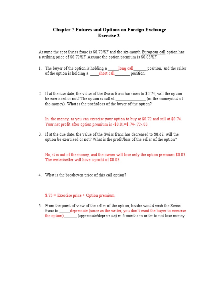 Chapter 7 Futures and Options On Foreign Exchange Exercise 2 | PDF ...