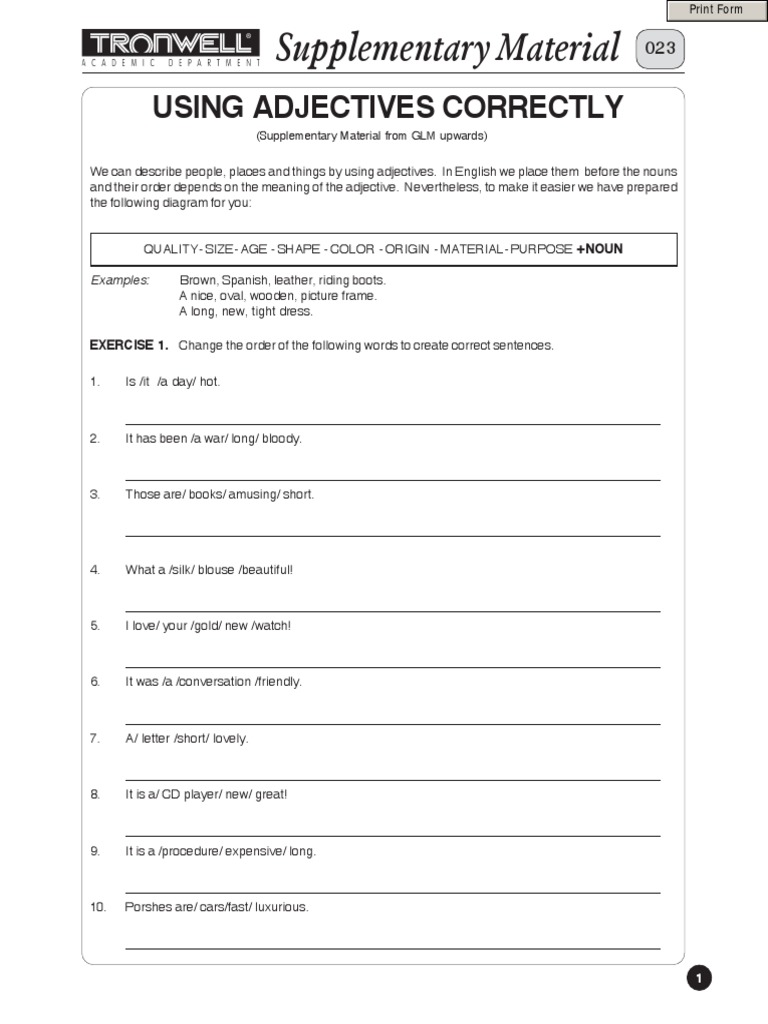023Using Adjectives Correctly Download Free PDF Adjective Languages