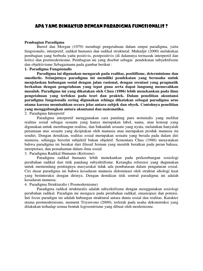 Apa Yang Dimaksud Dengan Paradigma FUNGSIONALIS | PDF