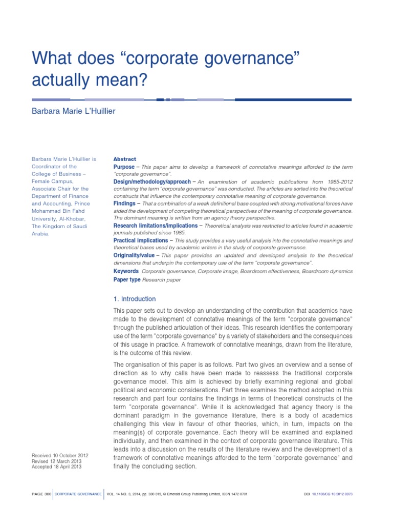 What Does 'Corporate Governance' Actually Mean PDF Governance