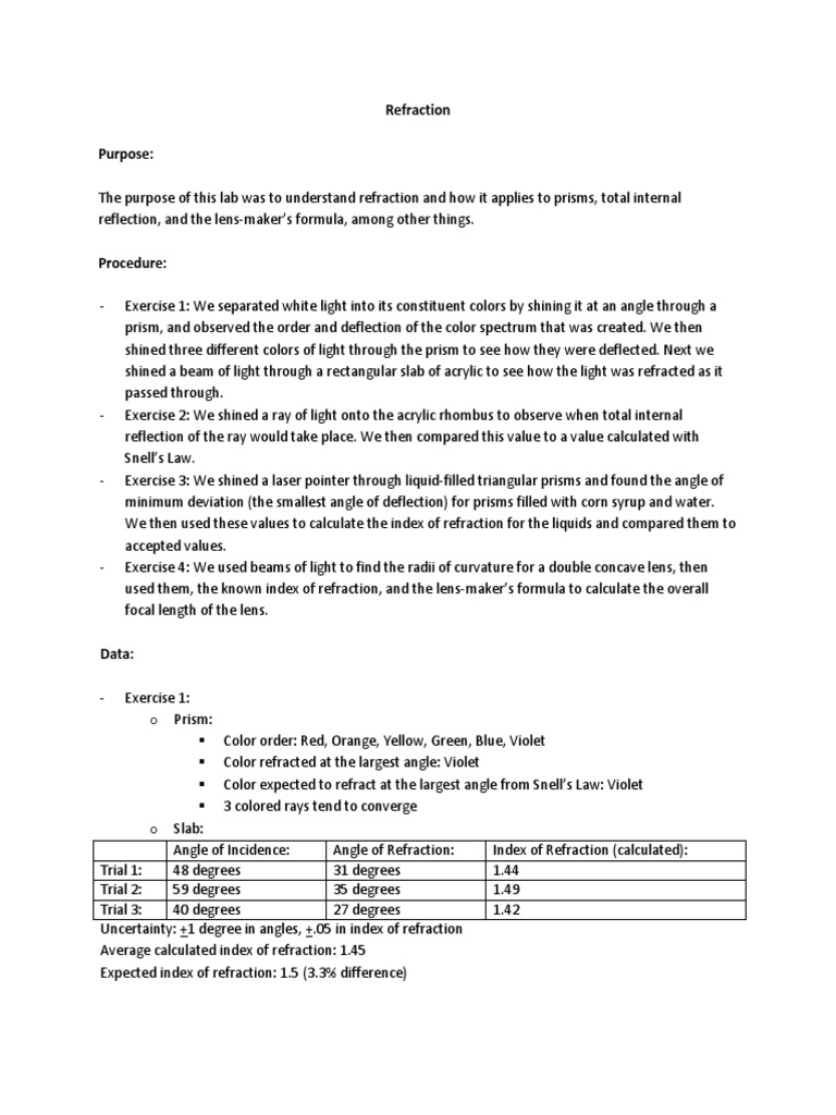 Physics Lab Report 2 Refractive Index Prism