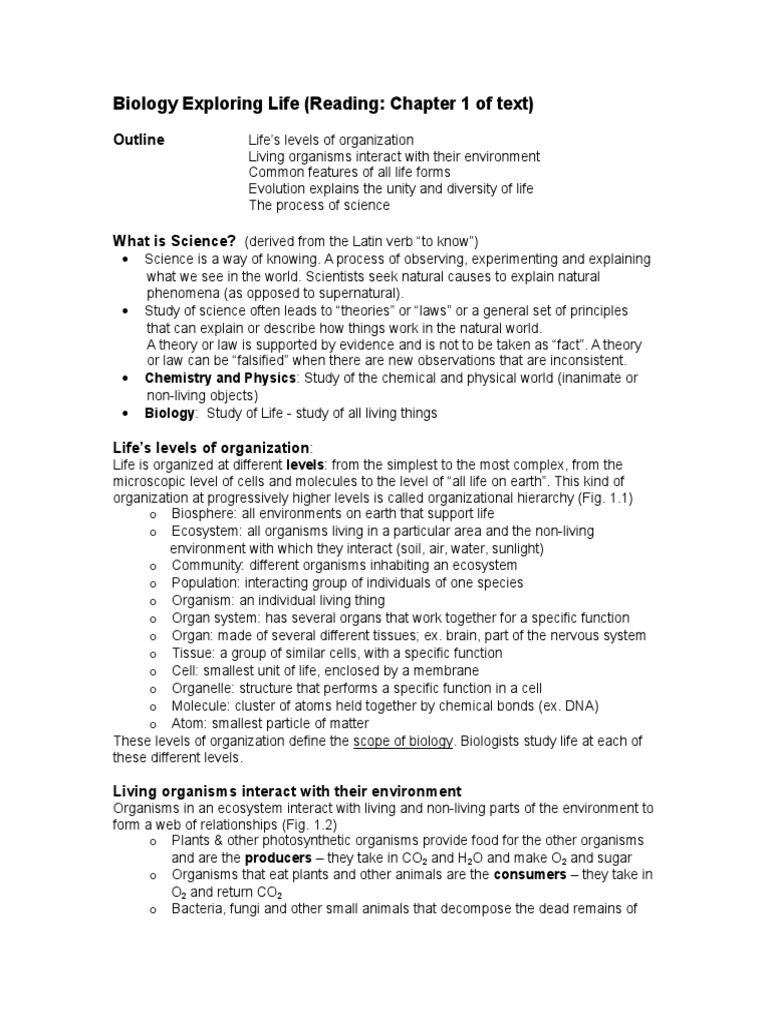 Chapter 1 Biology Exploring Life PDF Life Organisms