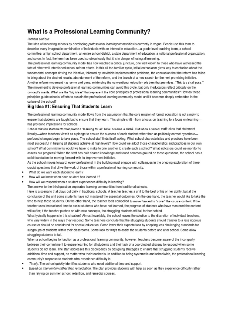 What Is A Professional Learning Community PDF Educational