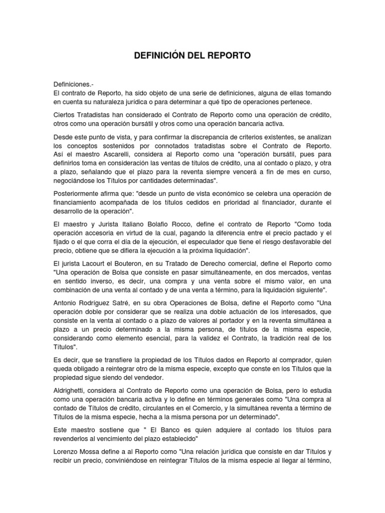 Definición y características del reporto | PDF | Instrumento negociable ...