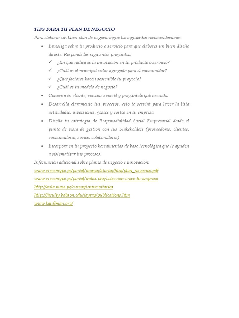 Consejos para un Plan de Negocio Efectivo | PDF | Plan de negocios ...