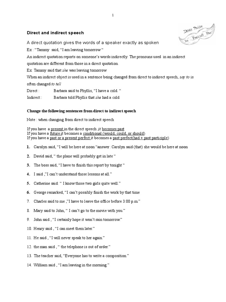 Direct and Indirect Speech Guide | PDF | English Language | Linguistic ...