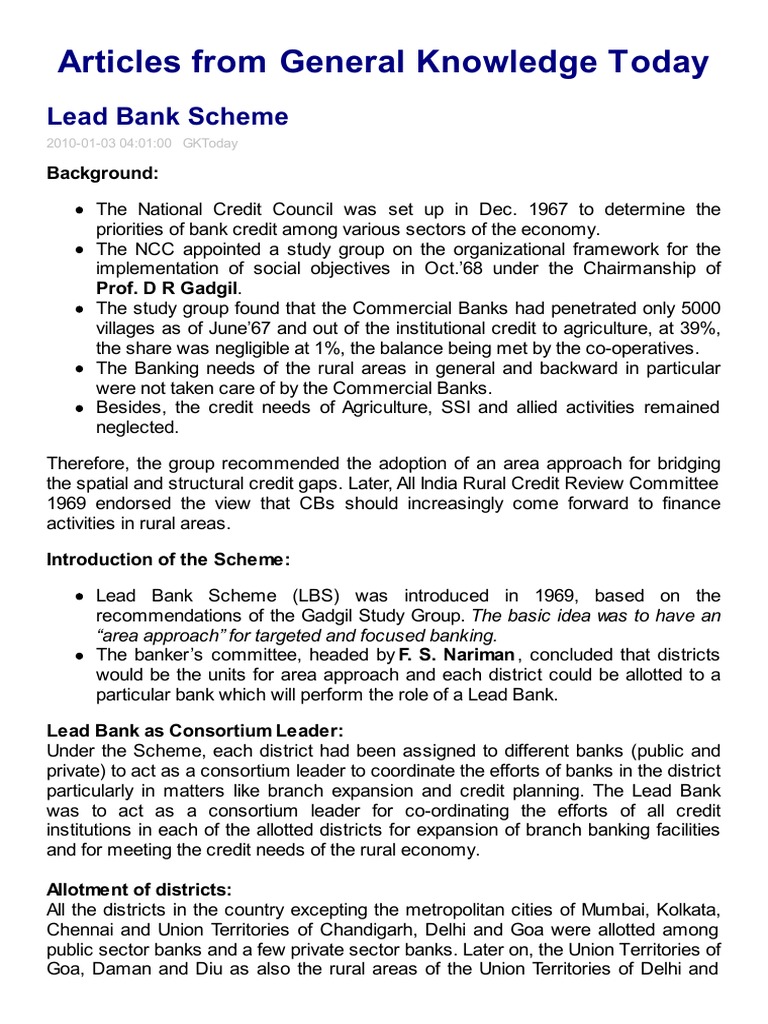 Lead Bank Scheme of India Page 1 PDF PDF Financial Inclusion Banks