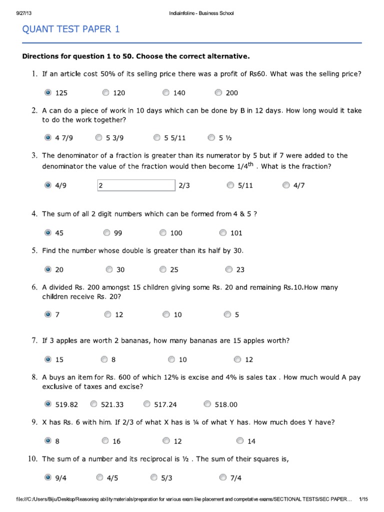 Quantitative Aptitude Solved Test Paper | PDF