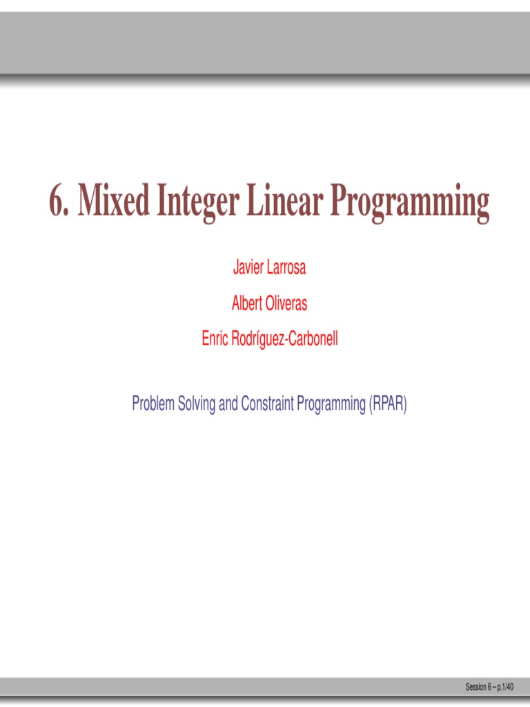 Mixed Integer Linear Programming PDF Linear Programming Mathematical Optimization