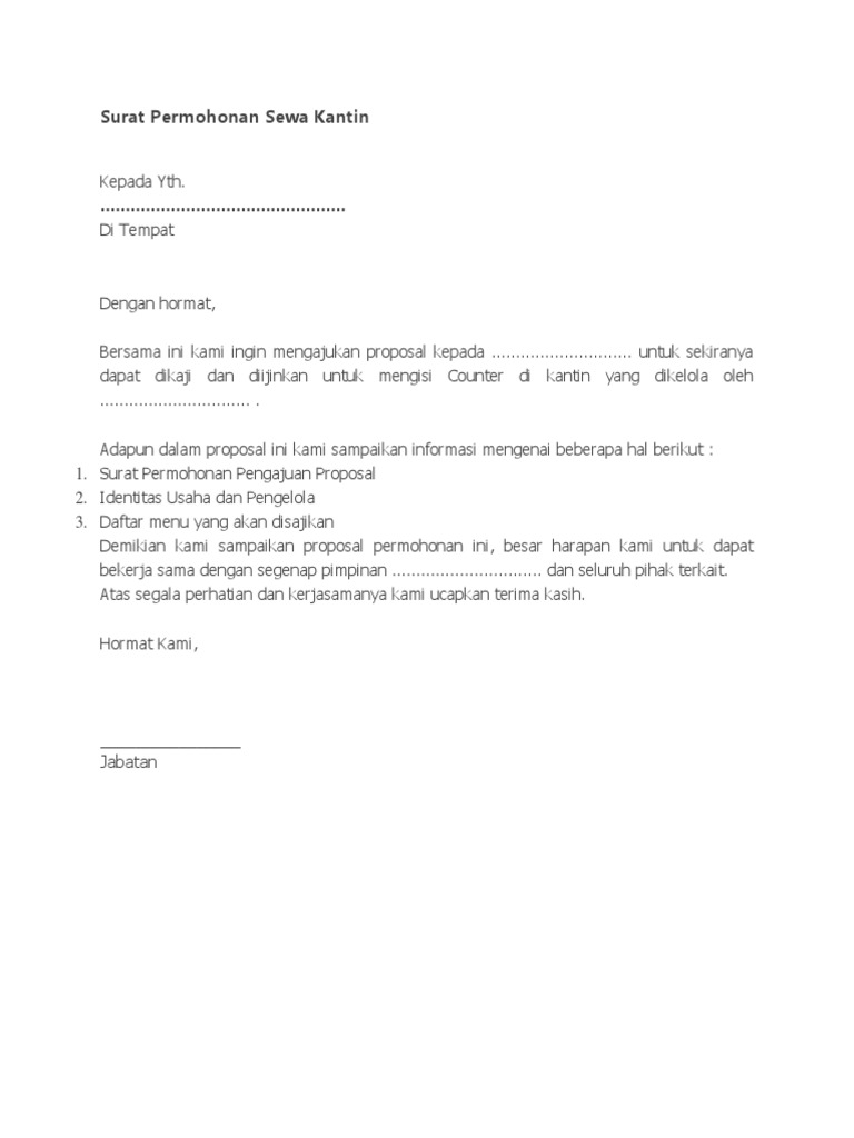 Contoh Surat Pemohonan Untuk Menyewa Bompit
