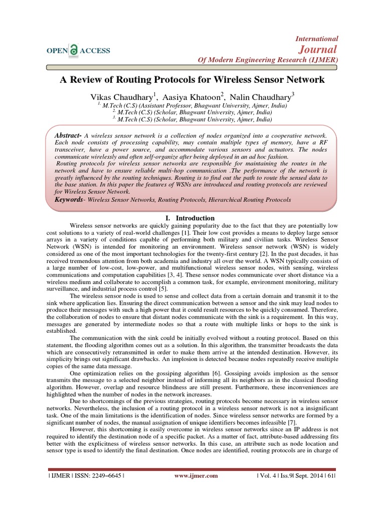 A Review of Routing Protocols For Wireless Sensor Network Journal