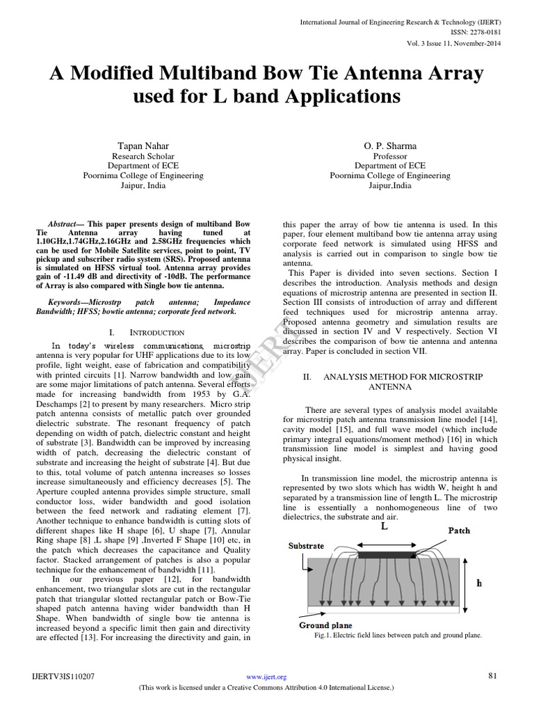 A Modified Multiband Bow Tie Antenna Array Used For L Band Applications