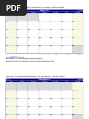 2014 Monthly Calendar