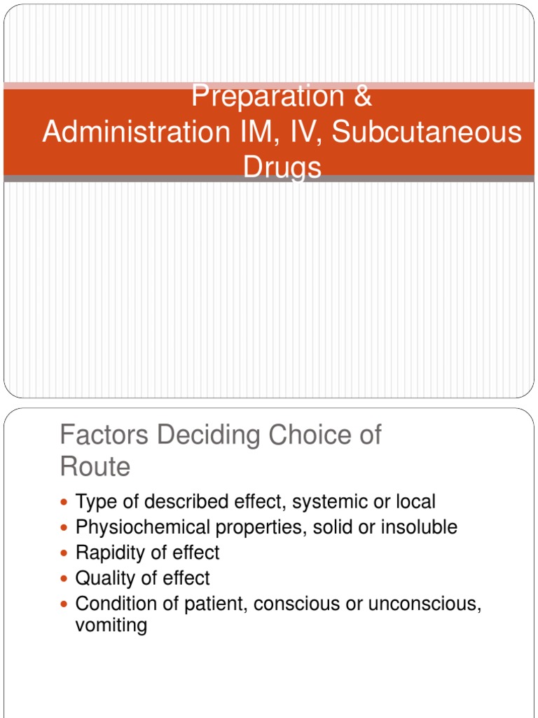 IV, IM, and SC Drug Administration Overview | PDF | Injection (Medicine ...