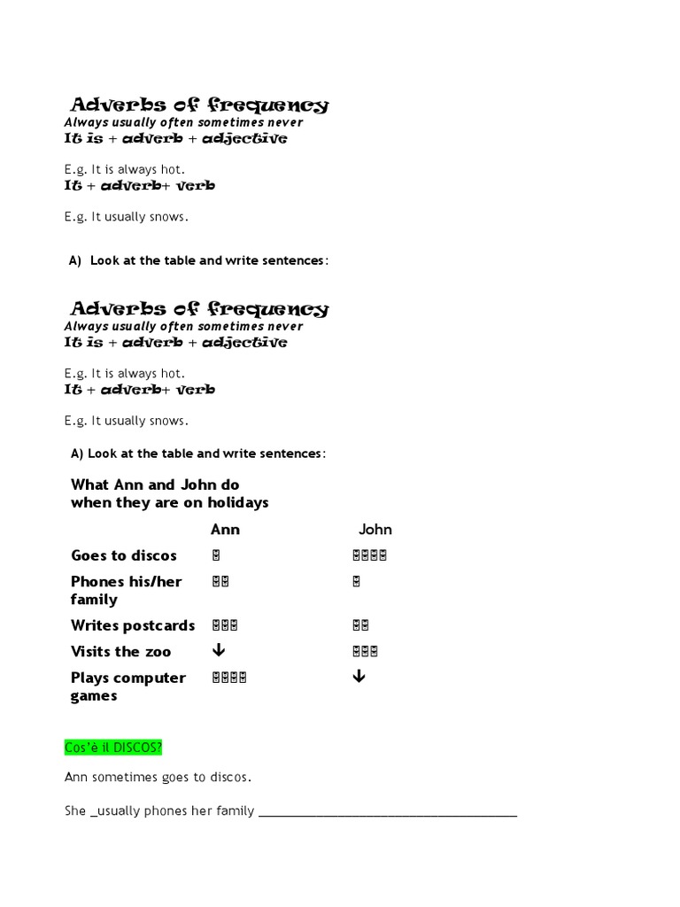 Adverbs of Frequency Exercises | PDF | Language Arts & Discipline