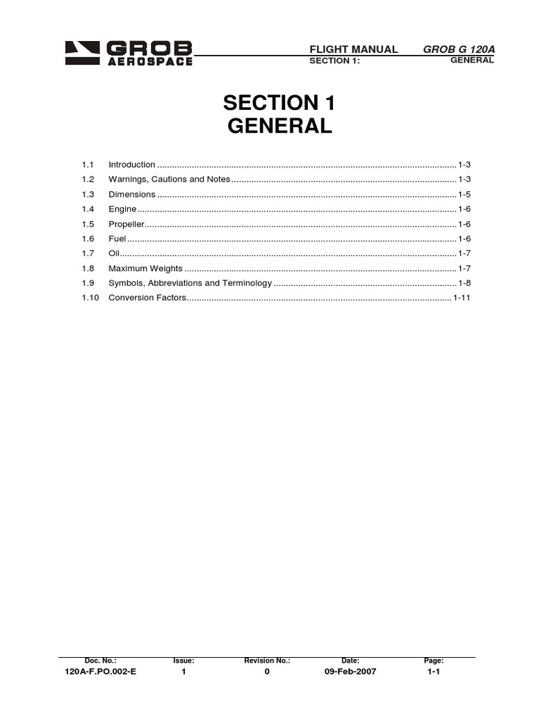 Grob Flight Manual Aerospace Engineering Aviation